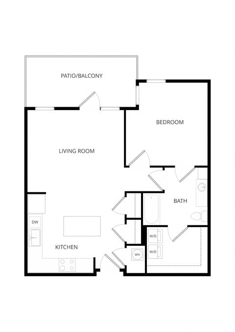 Floor plan for 1 bed, 1 bath, 821 sqft
